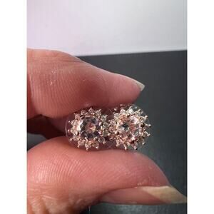 morganite and white topaz halo stud earrings in rose gold over sterling